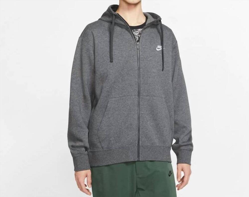 NEW NIKE club fleece zipper hoodie in grey white